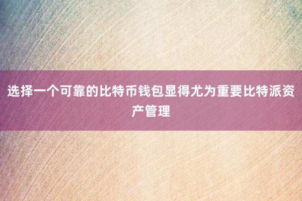 选择一个可靠的比特币钱包显得尤为重要比特派资产管理